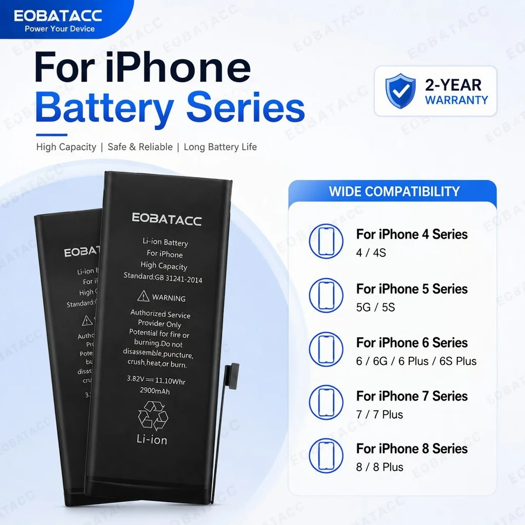 

2026 High Capacity Battery For iPhone 4 5 6 7 8Series Replacement Battery + Free Tools