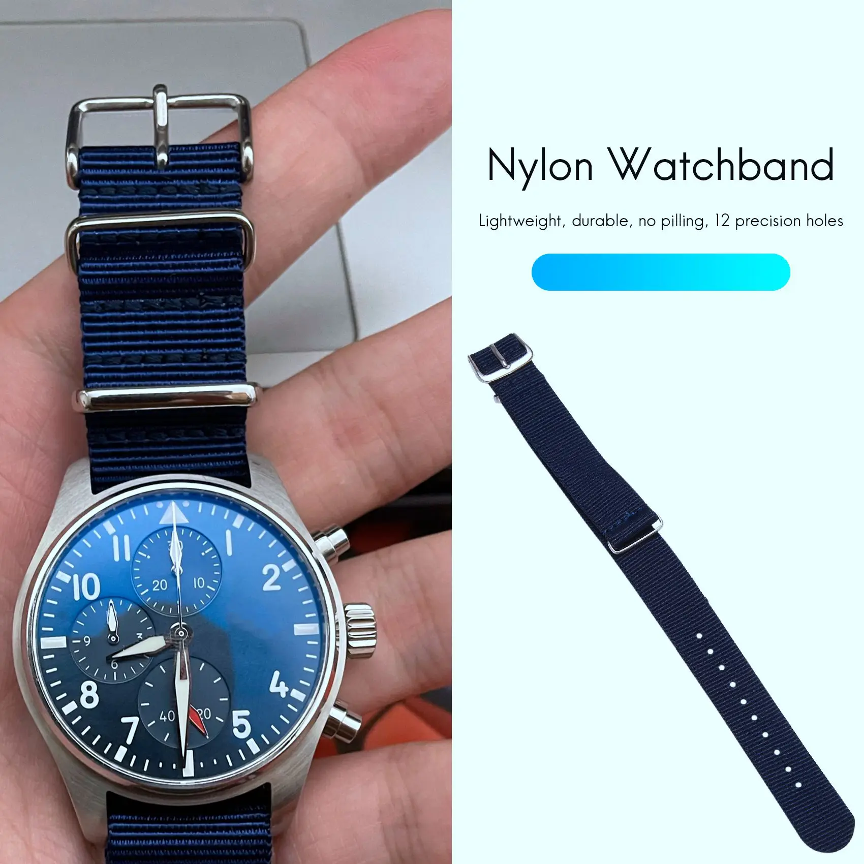 FZFZ 18 mm Nylon-Uhrenarmband mit Kordelzug, Armband, Uhrenarmband, dunkelblau