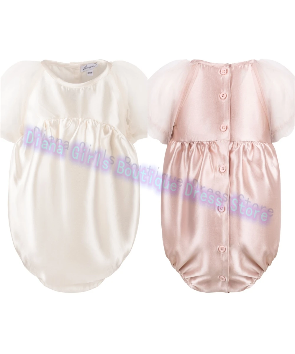 Lovely High Quality Pink Satin Baby Clothing Jumpsuit Flower Girl Dress For Wedding Birthday Ball Baptism Evening Dresses
