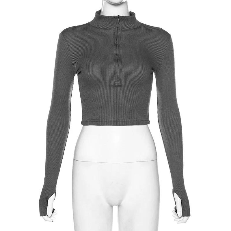 Einfarbig lässig T-Shirt Frauen lange Ärmel Roll kragen Crop Tops sexy einfachen Stil Party Club neuen Frühling Sommer neu