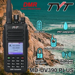 TYT MD-UV390 Plus Walkie Talkie AES256 szyfrowanie IP67 wodoodporny dwuzakresowy przenośny daleki zasięg DMR cyfrowe radio dwukierunkowe 3000CH