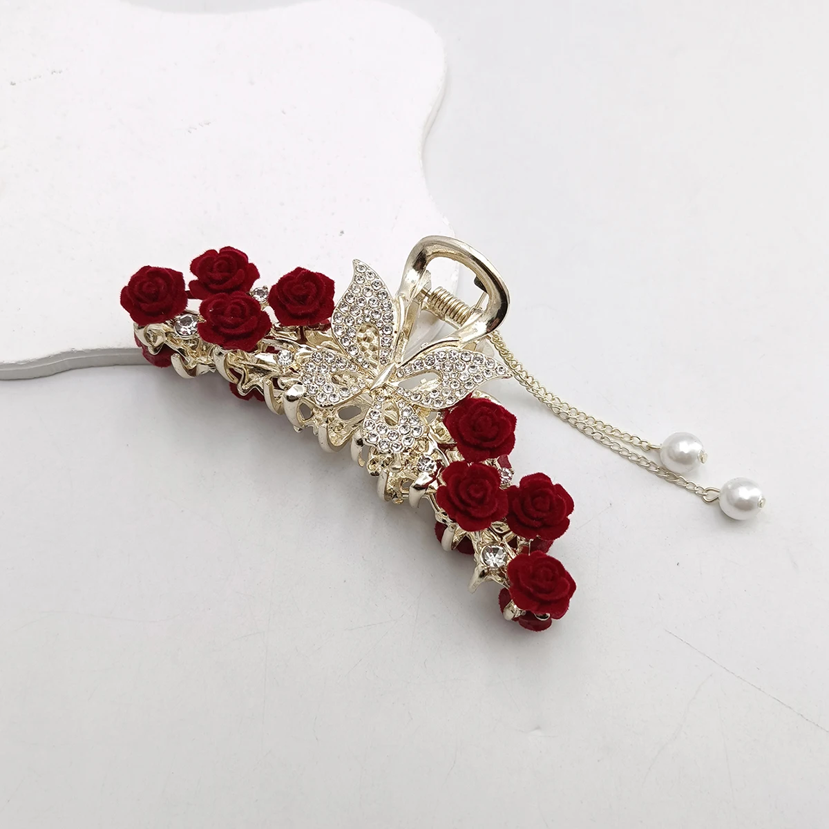 Mode Romatics Mode Antieke Rode Rozen Bloemen Haarklauwen Voor Vrouwen DiamondMetal Haaraccessoires