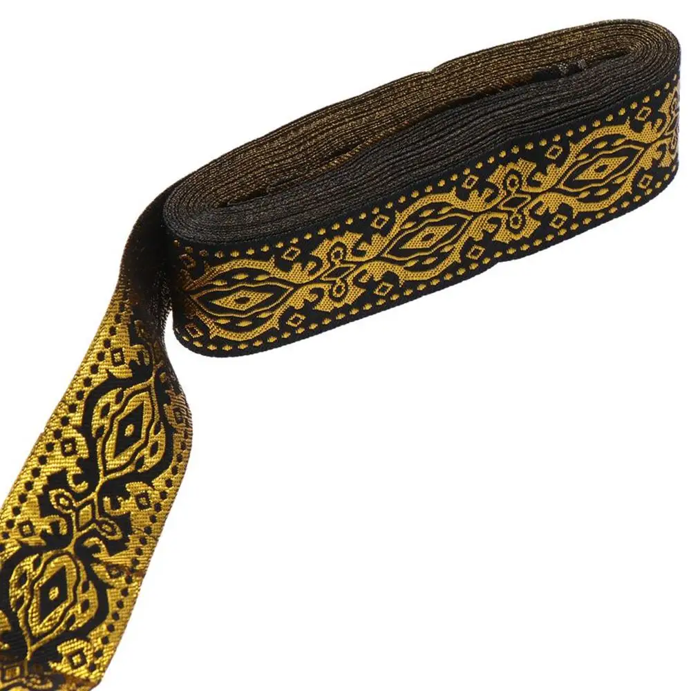 7.6 Yards 1.3 Inch Wide Jacquard Ribbon White Gold Black Gold Fabri Ribbon Floral Ribbon for Home Curtain Decor