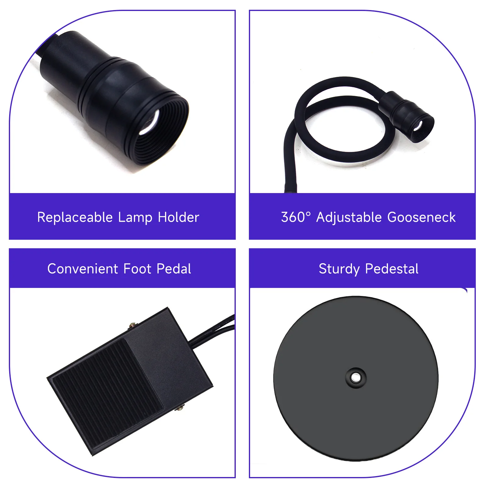 LED 5W ラッシュライト フロアスタンド ペダルスイッチ付き、まつげエクステ ネイルグルー硬化用、調整可能な光集束
