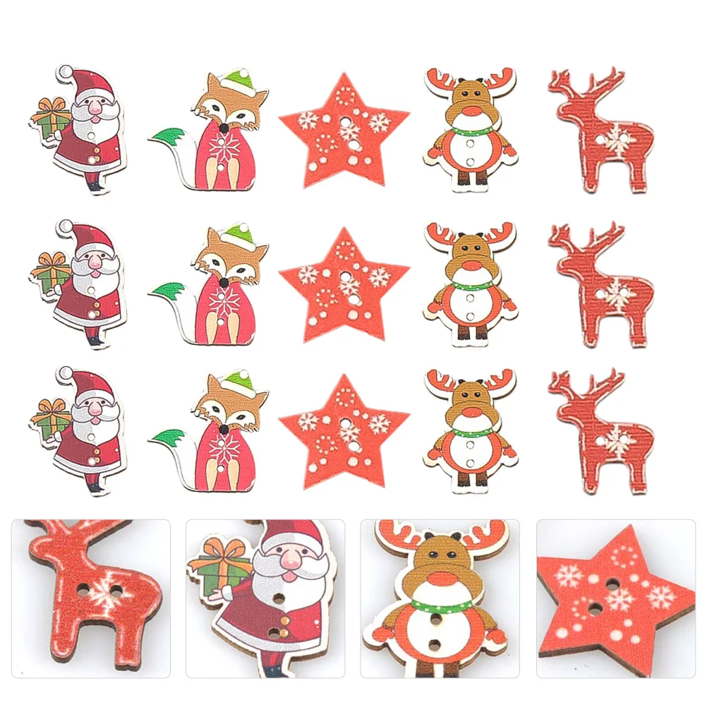 

50Pcs Wood Buttons Christmas Ornaments Creative DIY Lovely Wooden Fasteners for Clothes Hats Sweaters Socks Creative Buttons