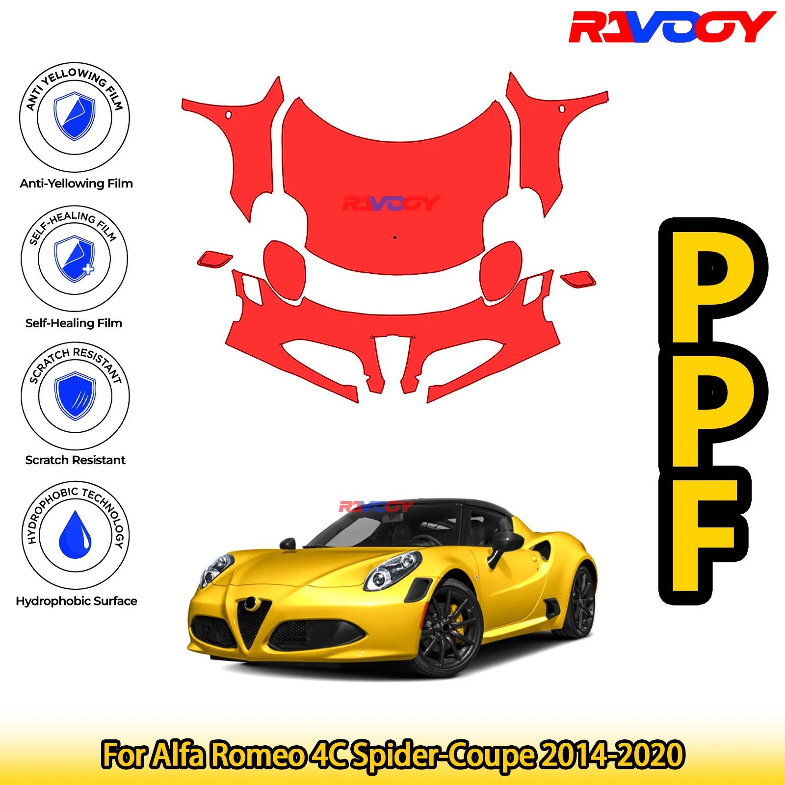 

Для Alfa Romeo 4C Spider-Coupe 2014-2020 глянцевая матовая черная предварительно вырезанная передняя защитная пленка PPF комплект