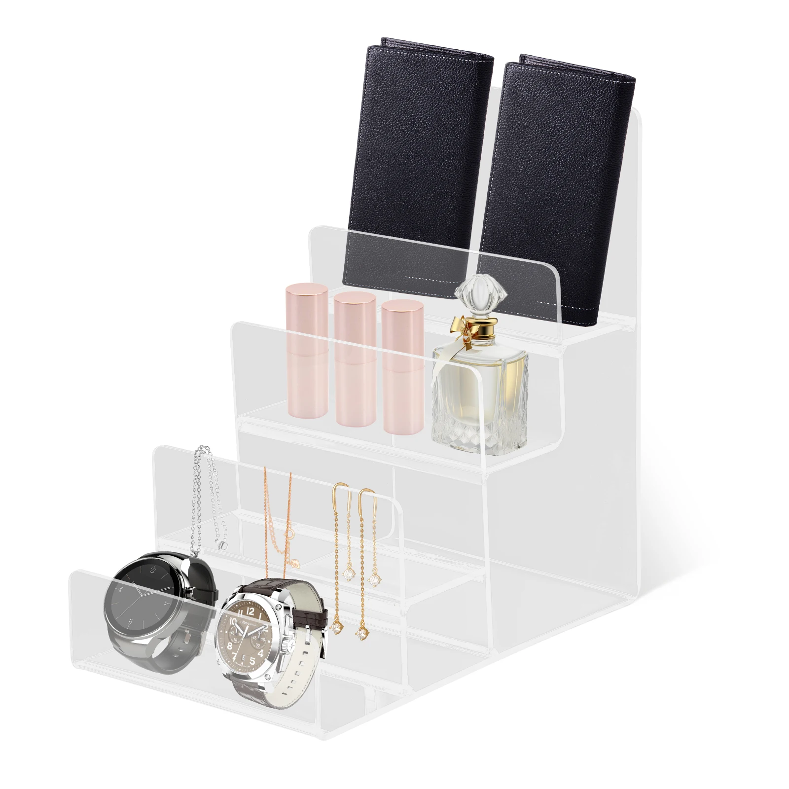 

Acrylic Multi-Layer Display Stand Transparent Storage Rack Jewelry Wallet Glasses Purse Display Shelf Desktop Organizer