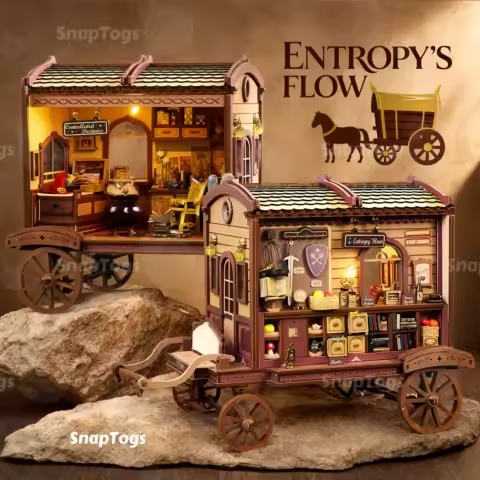 SnapTogs DIY Miniature House Kit Magical Caravan Model with Rotatable Wheels Handcrafted Tiny House Handmade Miniature Diorama