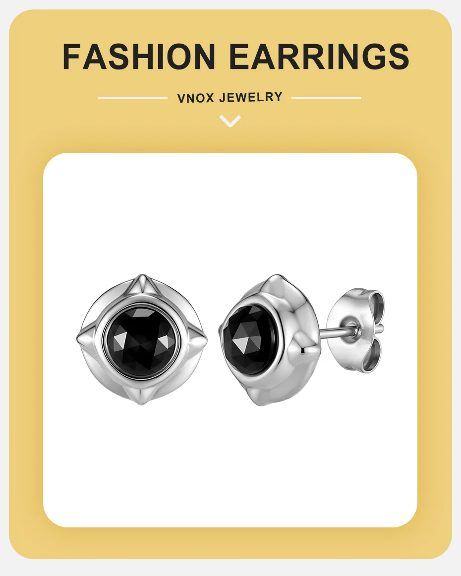 Vnox Ohrstecker für Männer, Edelstahl Vierpunkt-Stern Schwarz Rund CZ Punk Täglicher Piercing-Ohrring Schmuck Geschenk für Ihn – Detail 1