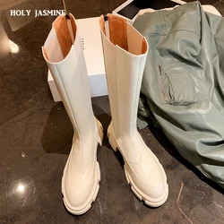 2022 Genuine Leather Boots Women Knee High Boots Design Platform Riding Boots Thick Heel Ladies Boots Autumn Winter White Boots