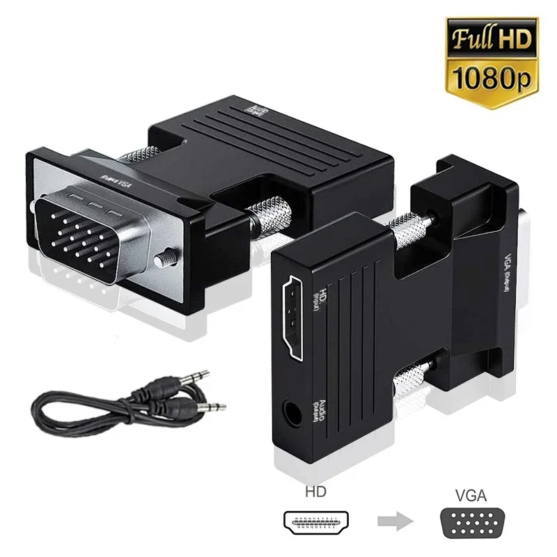

HDMI-совместимый адаптер VGA с аудиокабелем 3,5 мм для ПК, ноутбуков, ТВ-приставок, проекторов, HD 1080P, конвертер VGA в HDMI-совместимый формат