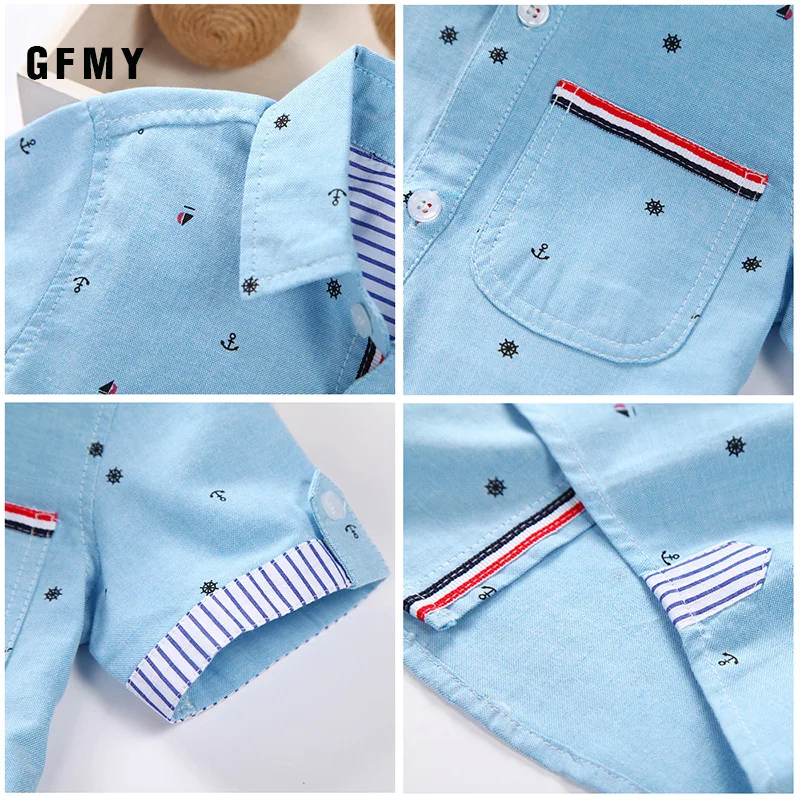 GFMY 2023 Hot Sale Children Shirts Casual Solid Cotton Short-sleeved Boys Shirts For 2-16 Years Ribbon Decoration Baby Shirts