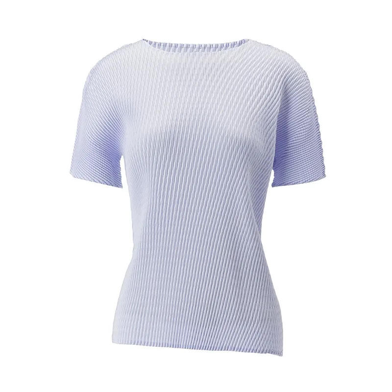 

Miyake Pleated Short Sleeve T-Shirt 2026 Summer New Round Neck Loose Top Women Casual Simple Elastic Draped Comfortable Clothing