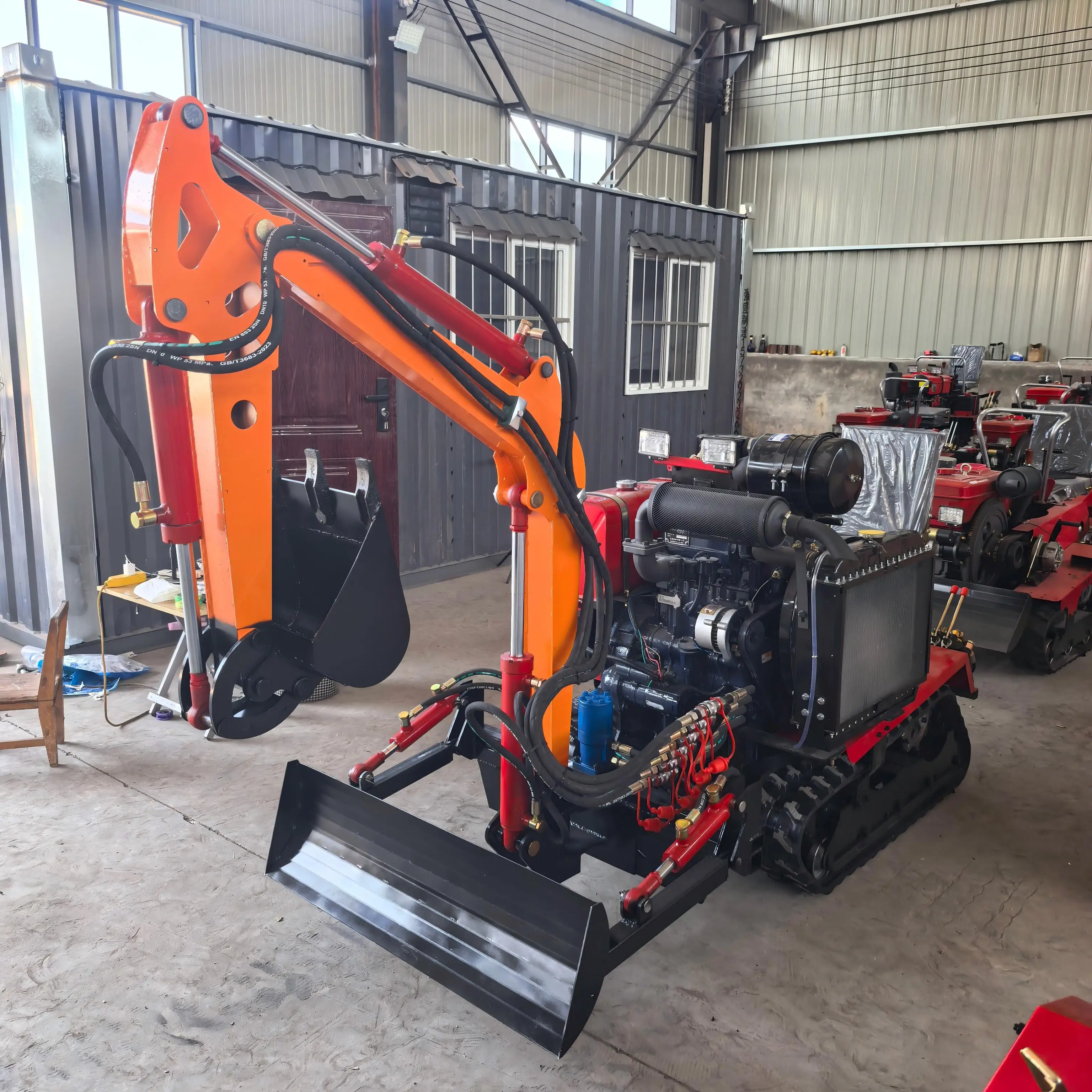 Hot sale Tracked Mini Cultivator With Small Excavator Bucket Self-propelled Diesel Crawler Farm Digging Rotary Tiller