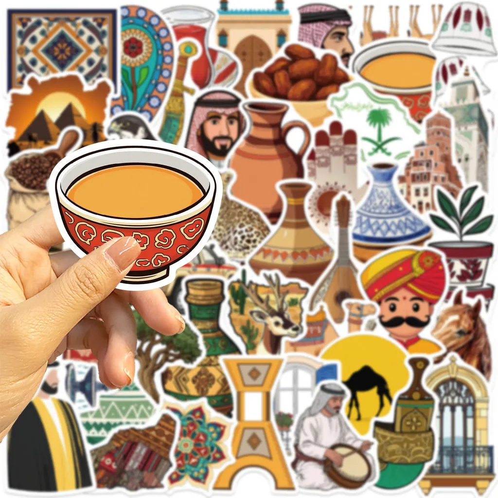 50枚入り 漫画風中東アート グラフィティステッカー - ギター、ノート、荷物用の鮮やかなDIYデコレーション AnimeWorlds Store