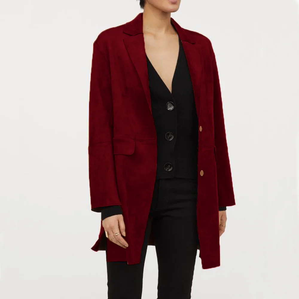 Blazer da donna in pelle scamosciata monopetto elegante Casual su misura su misura Top per donna Blazer 2024 capispalla donna cappotto