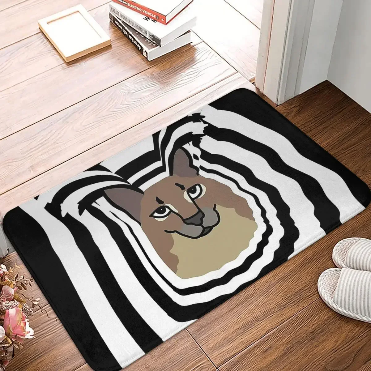 Big Floppa Cat Non-Slip Carpet Hypnosis Pattern Doormat Bedroom Bathroom Mat Entrance Door Decor Rug