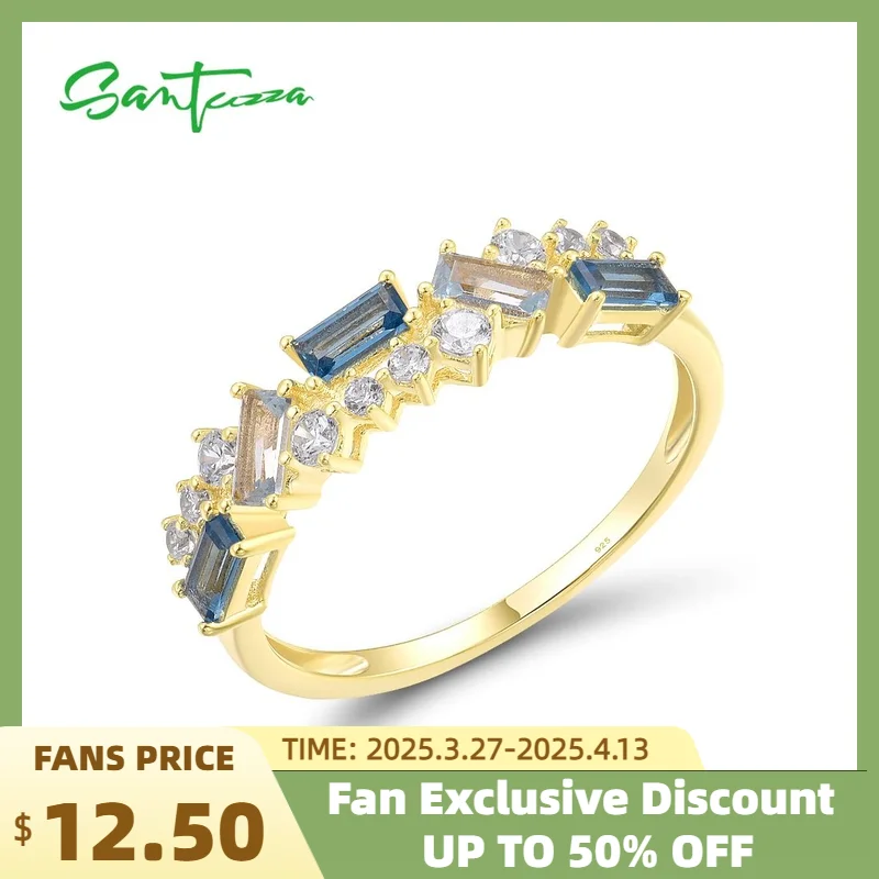 

SANTUZZA Pure 925 Sterling Silver Rings For Women Sparkling Blue Spinel White CZ Glowing Fashion Wedding Engagement Fine Jewelry