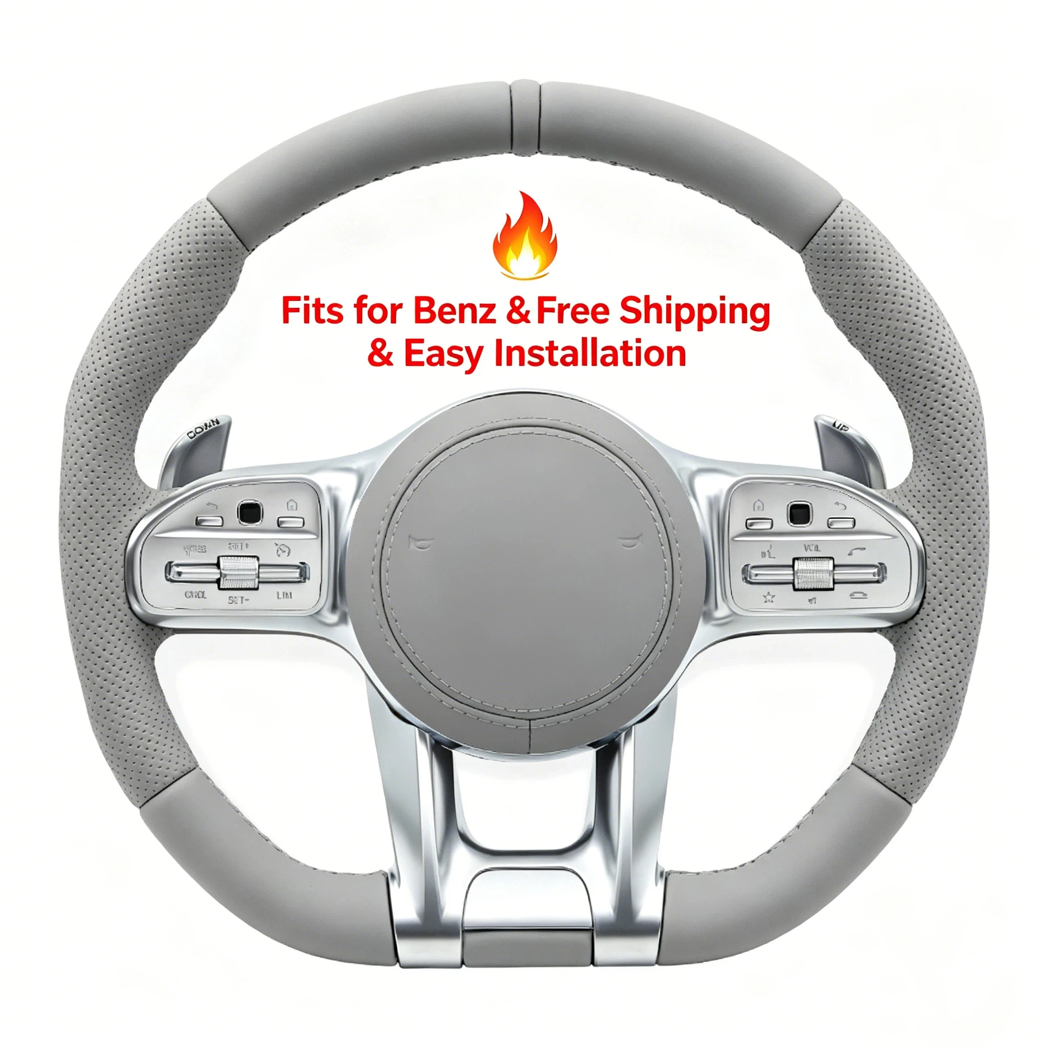 

Nappa leather Steering wheel for Benz C180 C200 C260 C300 C43 C63 E200 E300 E43 E63 GLC200 GLC300 GLC43 GLC63 S320 Premium Gray