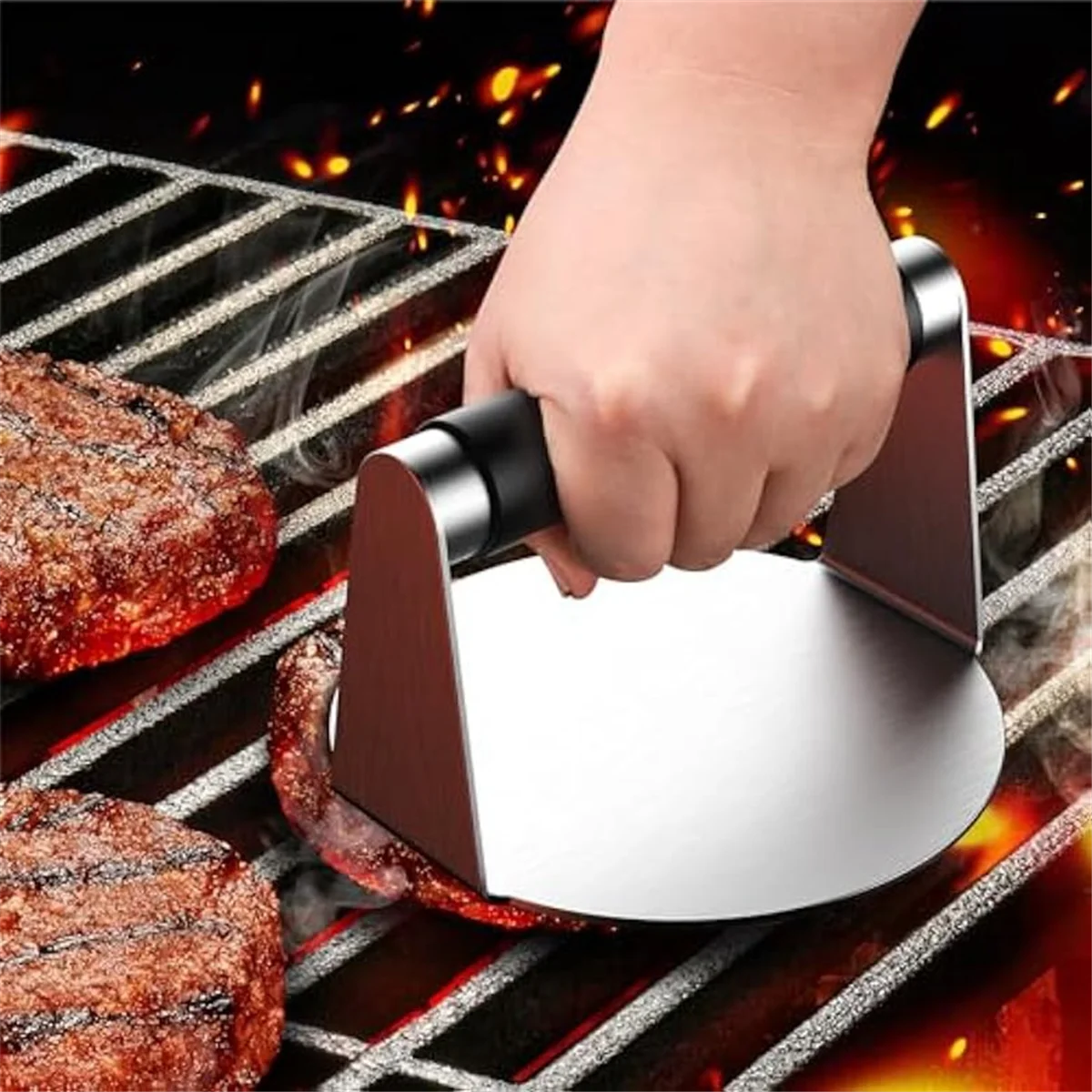 Smash Burger Press,Hamburger Smasher Tool for Griddle, Stainless Steel Ham Patty Press,Grill Press for Smashburger B20 view 2