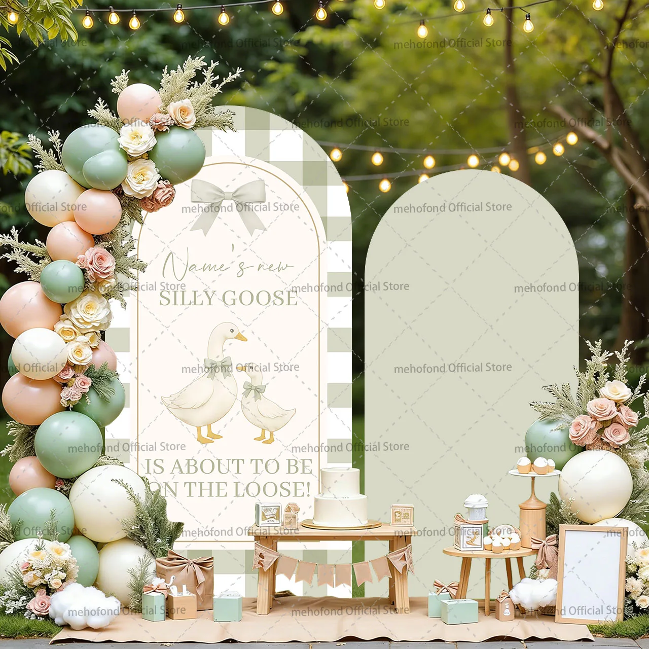 Mehofond Custom 2-Sided One A Silly Goose Sage Green Bow Kids Birthday Party Baby Shower Cover Arch Background Decor Backdrop