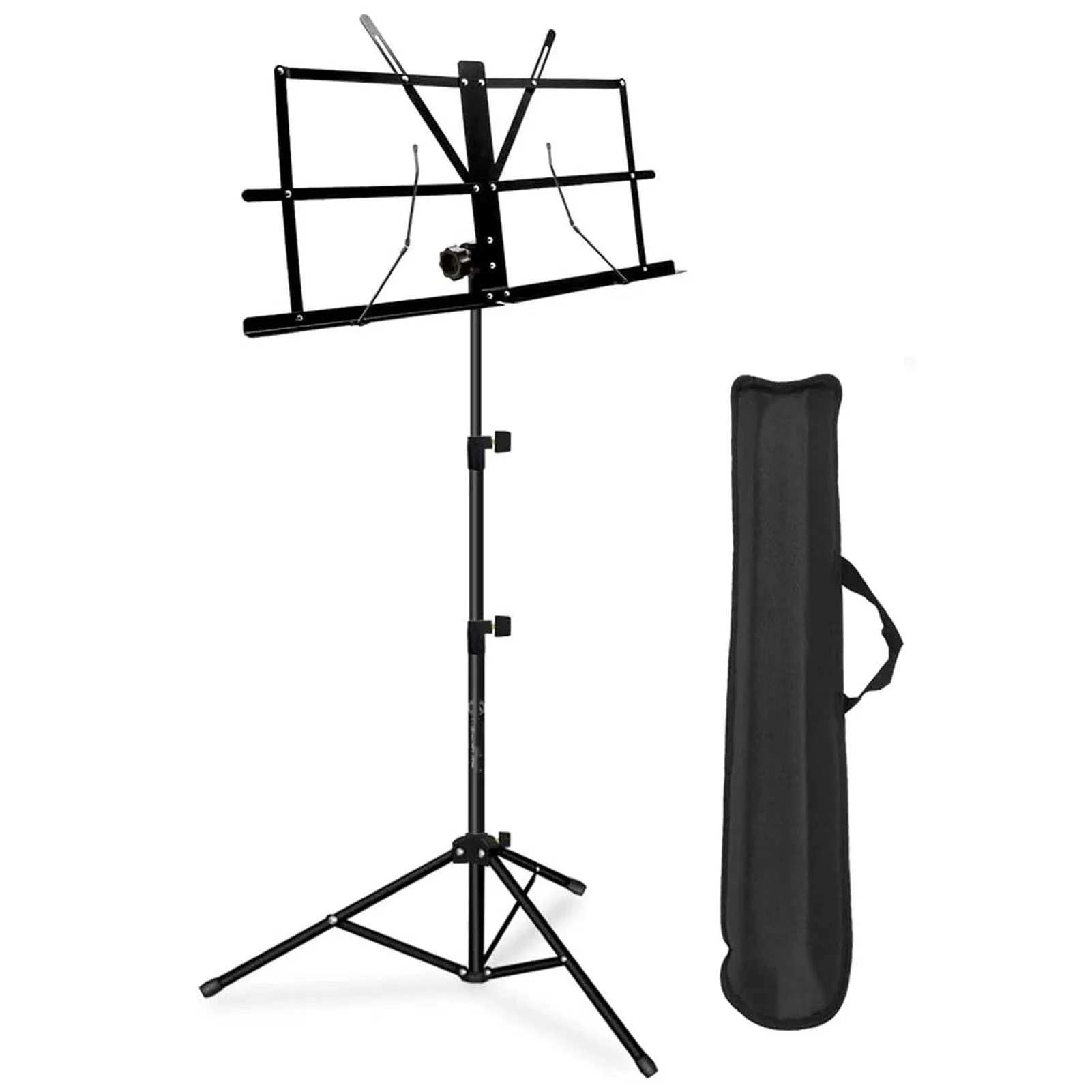 Folding Sheet Music Stand Black Space Saving Adjustable Height Stable Music Score Stand for Performance