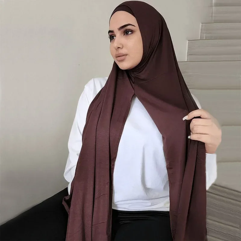 75*175CM Easy To Wear Jersey Hijab Scarf Solid Color Instant Modal Slit Hijab Thin Soft Sunscreen Pullover Head Wrap For Women