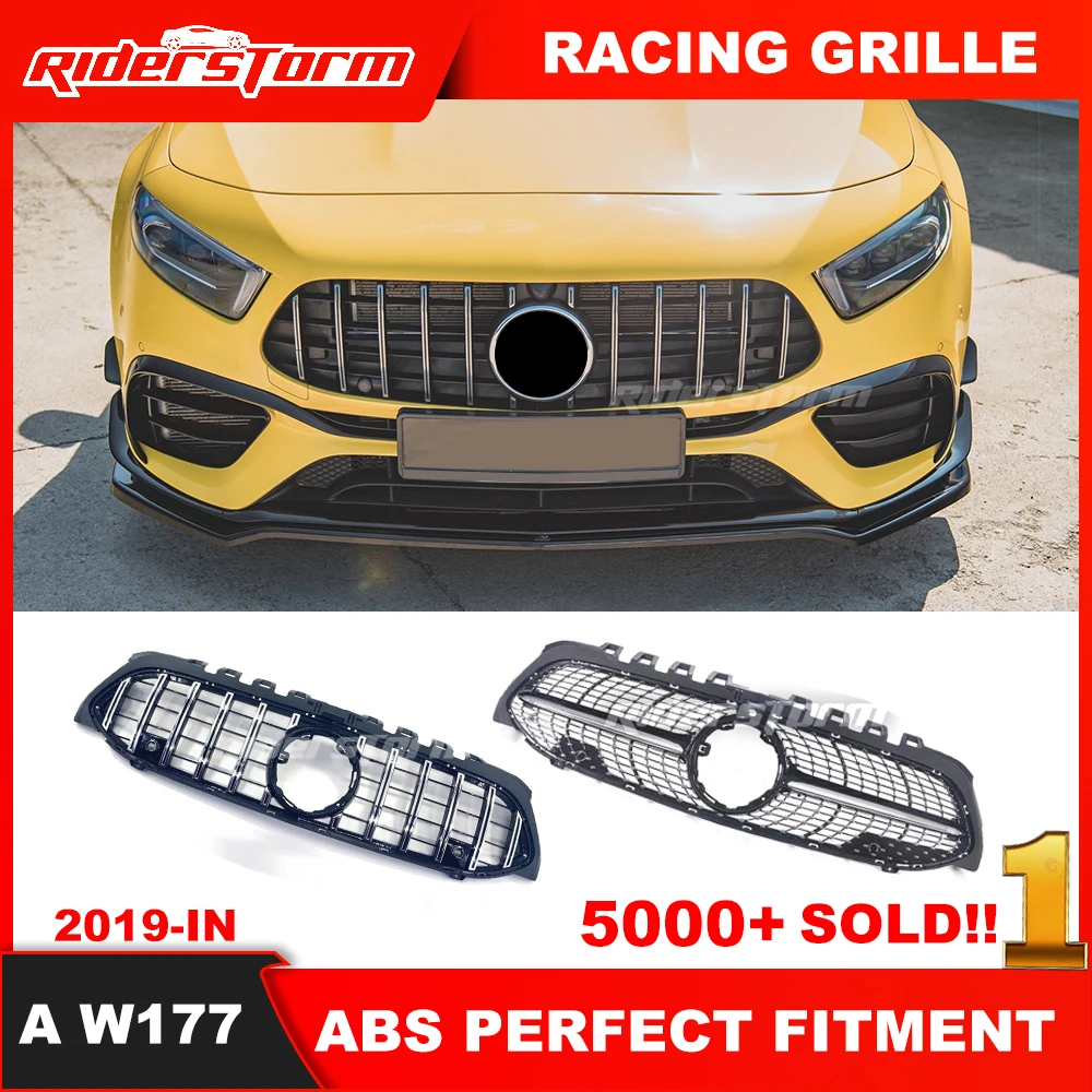 2019+ GT grille for New A Class W177 GT Grill Vertical Front Bumper Racing Car For A180 A200 A260 Sports Sedan A35 front grille