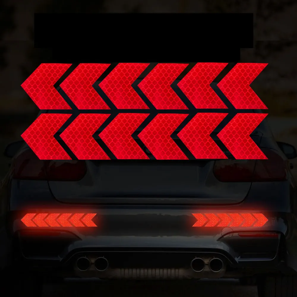 Conjunto de 12 Peças de Fita Refletiva em Formato de Seta, Adesivo de Segurança e Aviso para Para-choque de Carro, Porta-malas, Fita Refletora de Perigo e Acessórios para Motocicleta