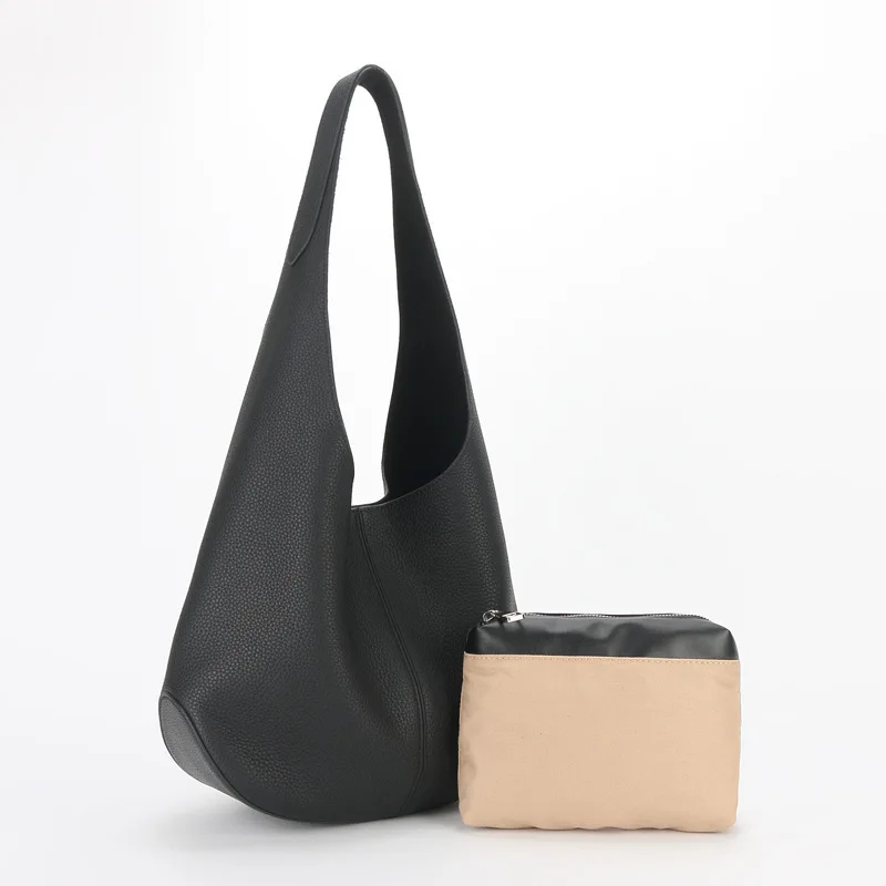 Bolso de mano informal de piel de vaca de primera capa importado de viento perezoso, bolso de cubo de moda de cuero para mujer, nuevo bolso Simple de gran capacidad