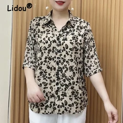 Odzież damska 2024 Letnia moda Leopard Print Button Up Shirt Lapel Half Sleeve Loose Blouse Ladies Casual Loose Tops Blusas