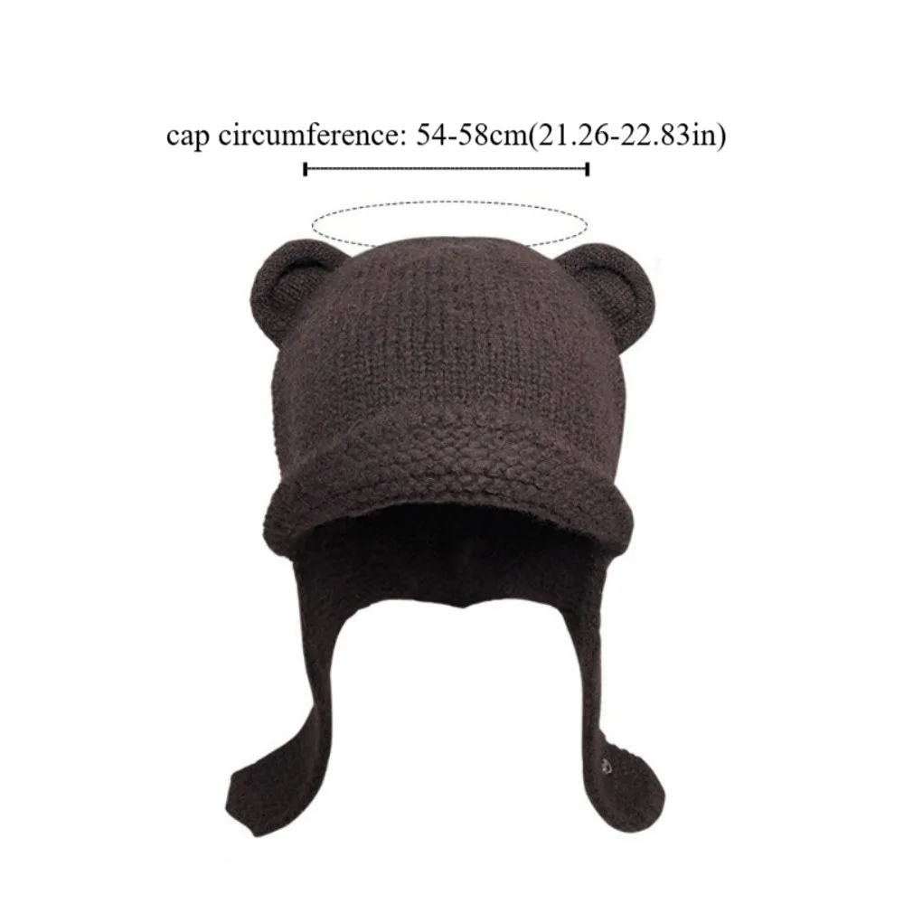 Korean Cute Bear Ear Knitted Cap Winter Autumn Sweet Warm Beanie Hats Soft Y2k Ear Protection Cap Streetwear
