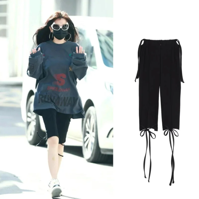 

Youhee повседневные однотонные брюки для йоги с поясом, велосипедные брюки, базовый слой, брюки длиной пять четвертей, смесь хлопка и полиэстера