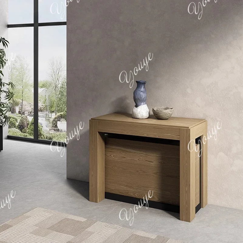 

A36 Solid wood folding retractable dining table can be pulled and stretched small apartment island invisible dining table and ch