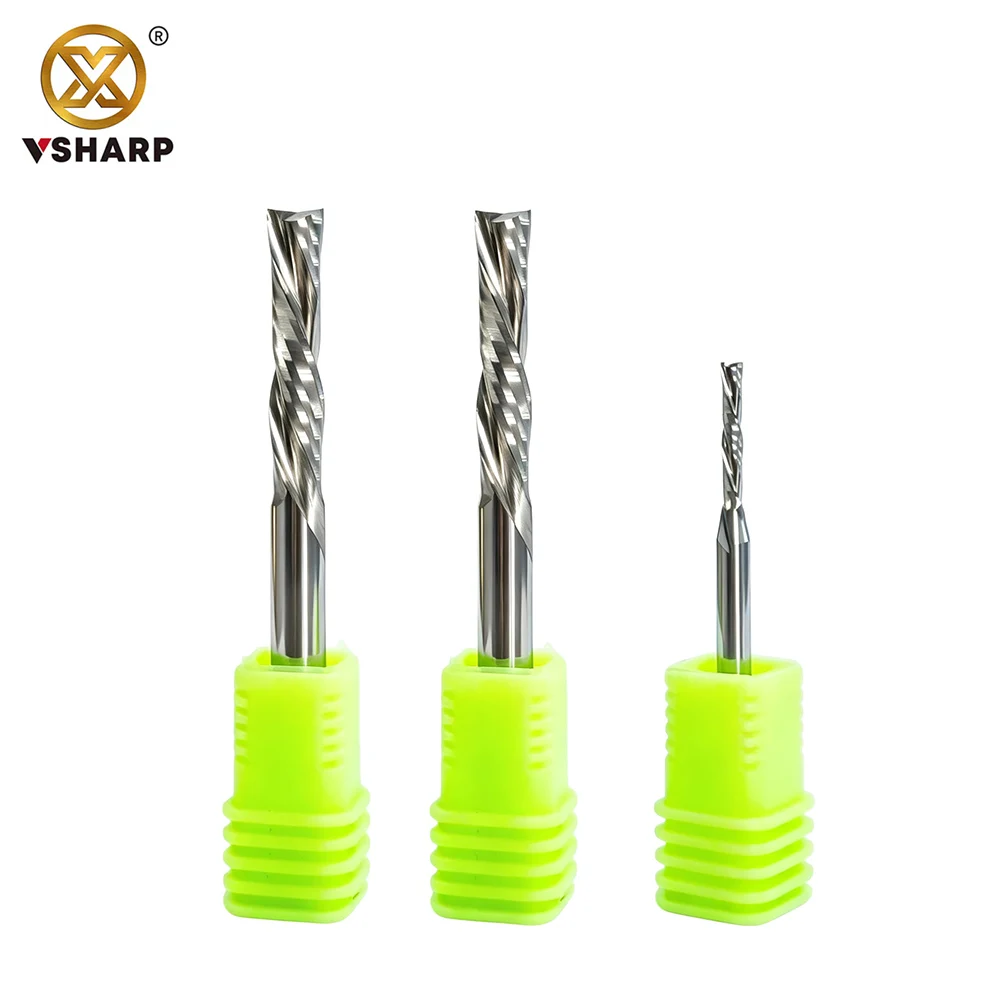 

Vsharp 2 Flute Left Spiral End Mill 4 5 6 3.175mm Shank Double Edge Down-cut Tungsten Carbide Milling Cutter For PVC MDF Acrylic
