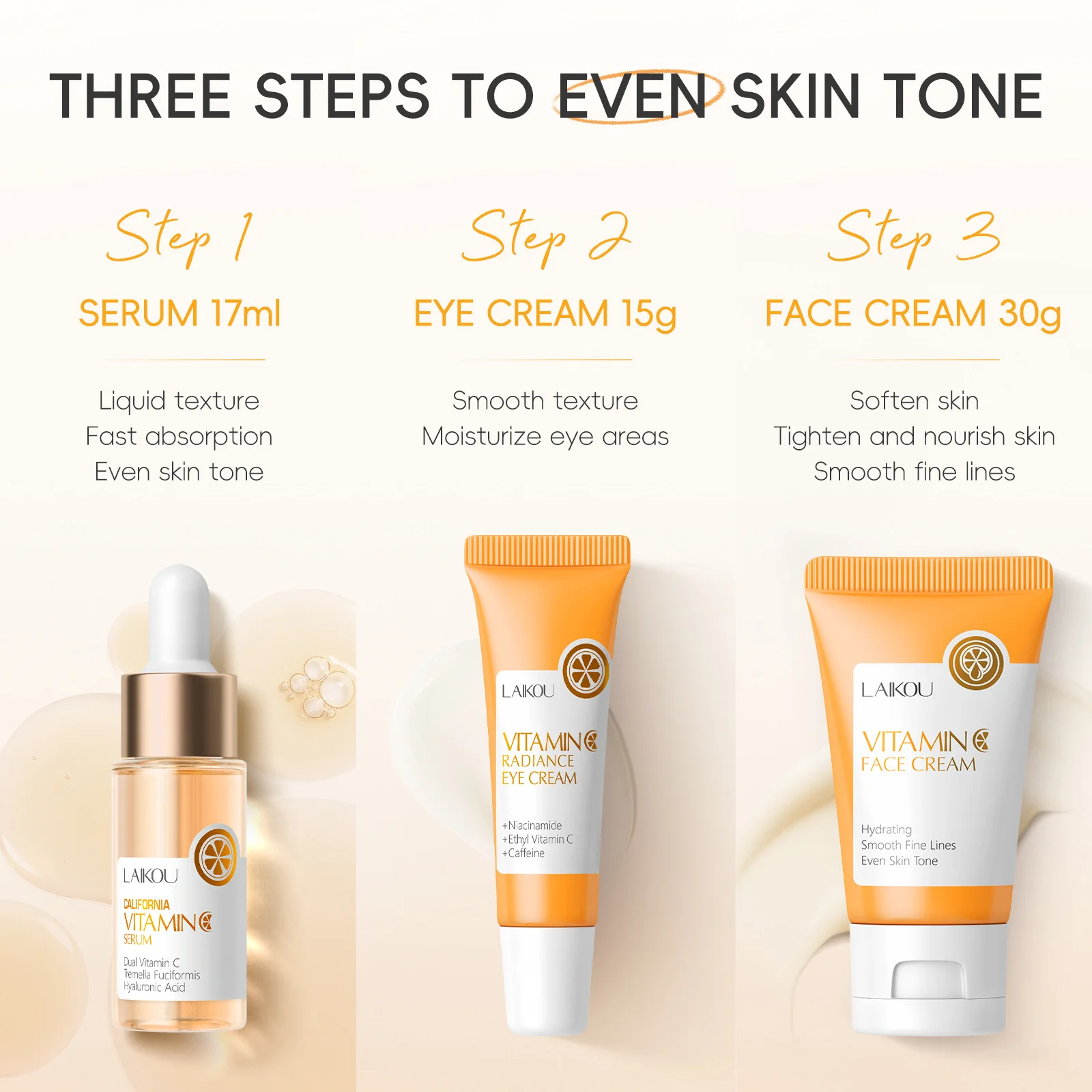 LAIKOU 3pcs/set Skin Care Set  - Caffeine Eye Serum ulasan dan harga