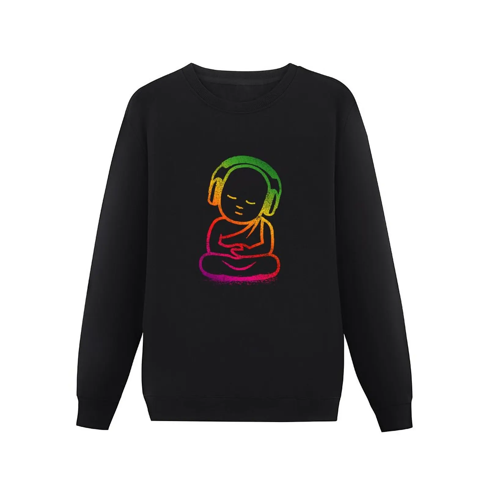 Buddha Headphones - Buddhist Monk DJ Spectrum Rainbow Pullover Hoodie japanese style oversize sweatshirt