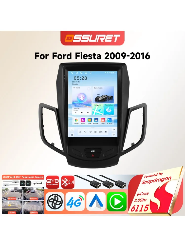 Android Autoradio für Ford Fiesta 2009-2017 Auto-Stereoanlage Multimedia GPS Carplay 6115 Intelligenter 9,7 Zoll Vertikaler Bildschirm-Player
