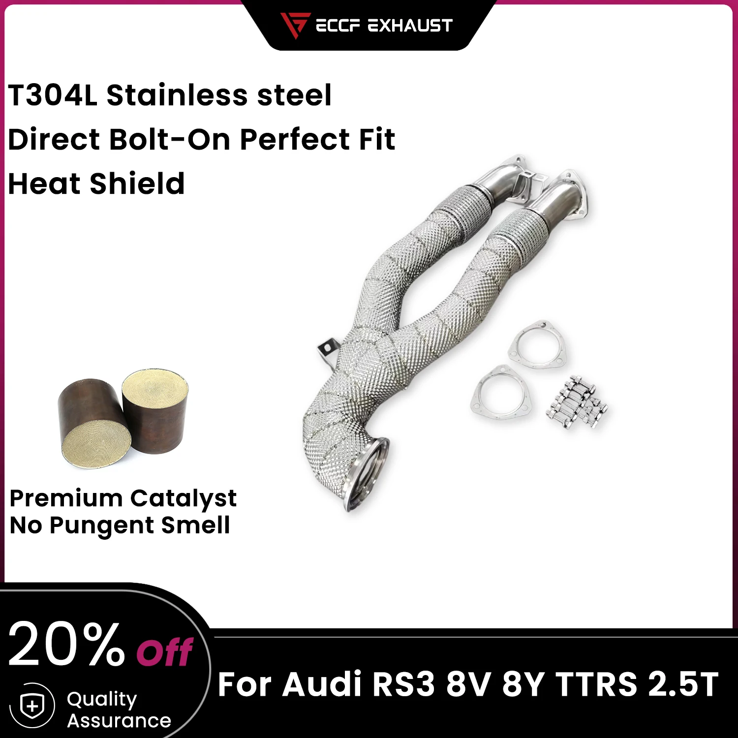 

ECCF Sports Downpipe With Heat Shield For Audi RS3 8V 8Y TTRS 2.5T Aggressive Exhaust Sound High Flow Performance Upgrade