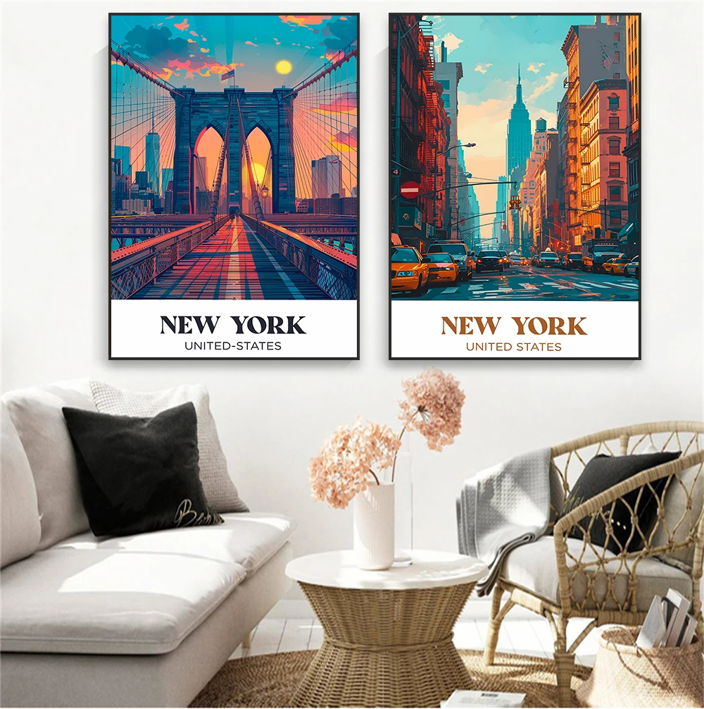 New York City Travel Poster New York City Illustration Wall Art Prints Modern Abstract Minimalist Canvas Painting Home Decor