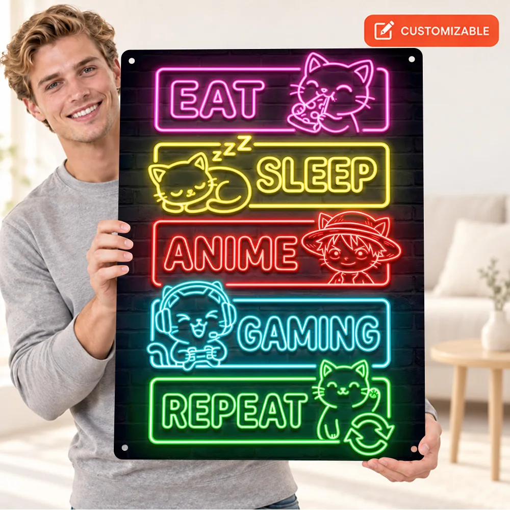 Anime Repeat Quote Aluminum Poster Customized Metal Sign Bold Lettering Style Wall Art For Home Office Illustration Lover Gift