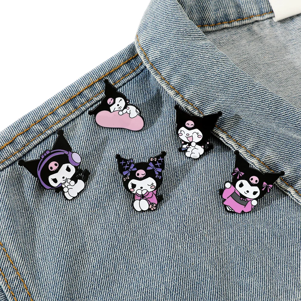 

Sanrio Kuromi Kawaii Metal Pin Gothic Alloy Drip Enamel Brooch Japanese Anime Gift For Girls Fans Collectors Fashion Accessory