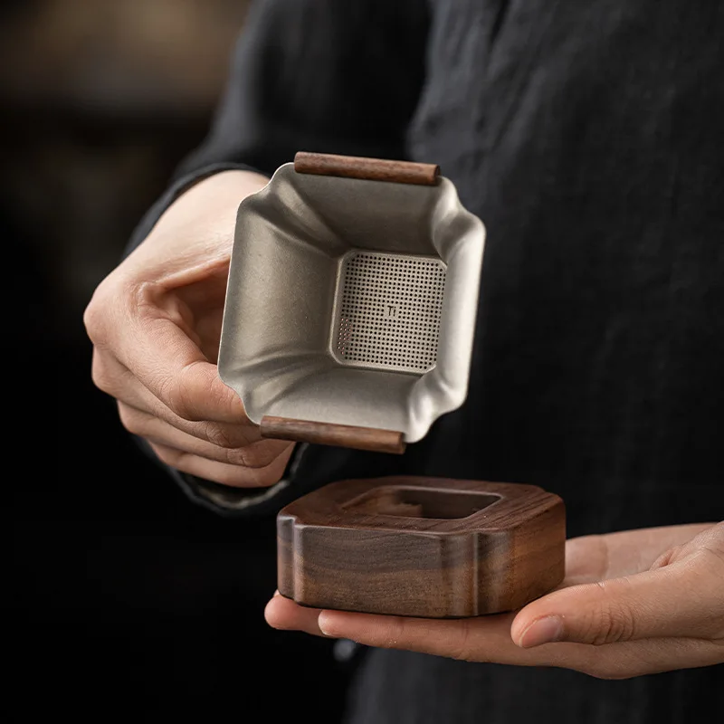 

Titanium Square Tea Strainer Filter Strainer Bucket Titanium Gold Tea Strainer Kung Fu Tea Set Accessories