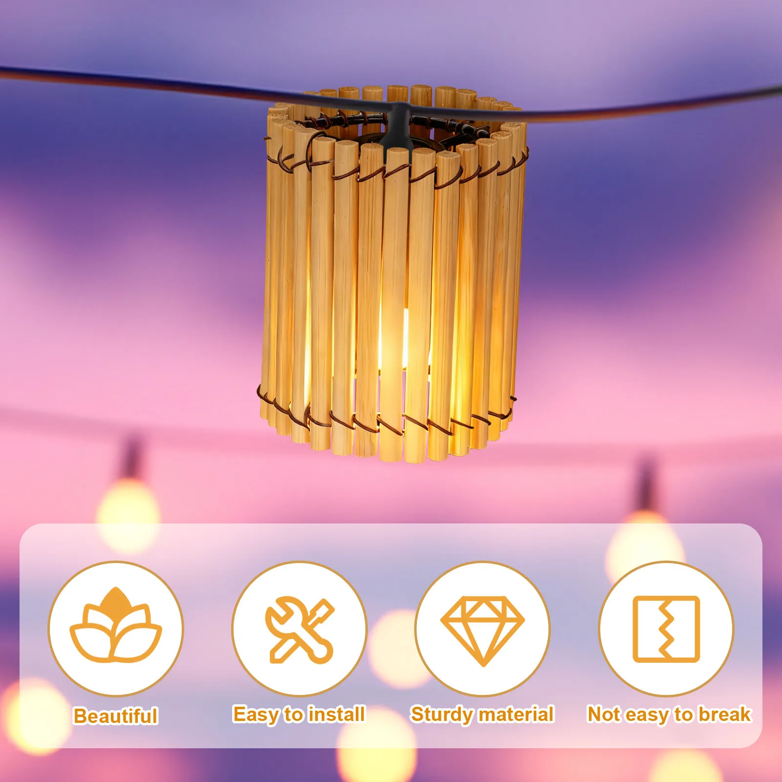 Bamboo Pendant Lamp Shade Vintage Woven Ceiling Light Cover Easy Install Decor for Bedroom Dining Room