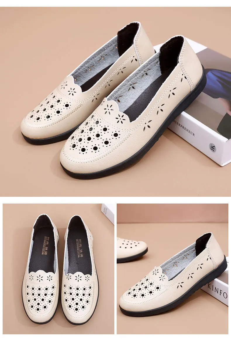 Sandalen Sommer Komfort Baotou Weiche Sohle Mutterschuhe Flache Sohle Damenschuhe Lochlederschuhe Schuhe für mittlere und ältere Altersgruppen – Detail 13