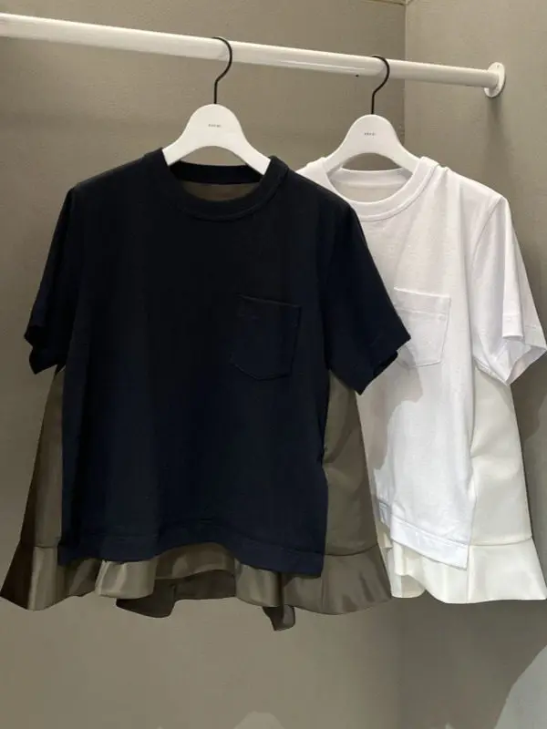 

SAC 25 splicing ruffle edge short-sleeved T-shirt loose casual crew neck top women