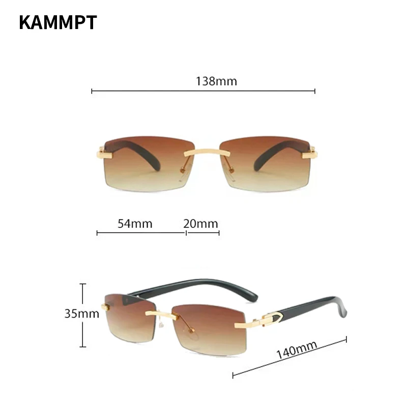 KAMMPT Randlose rechteckige Sonnenbrille 2024, neu im Vintage-Stil mit Farbverlauf, Ozeanlinsen, trendige Markendesigner-Mode-Sonnenbrille