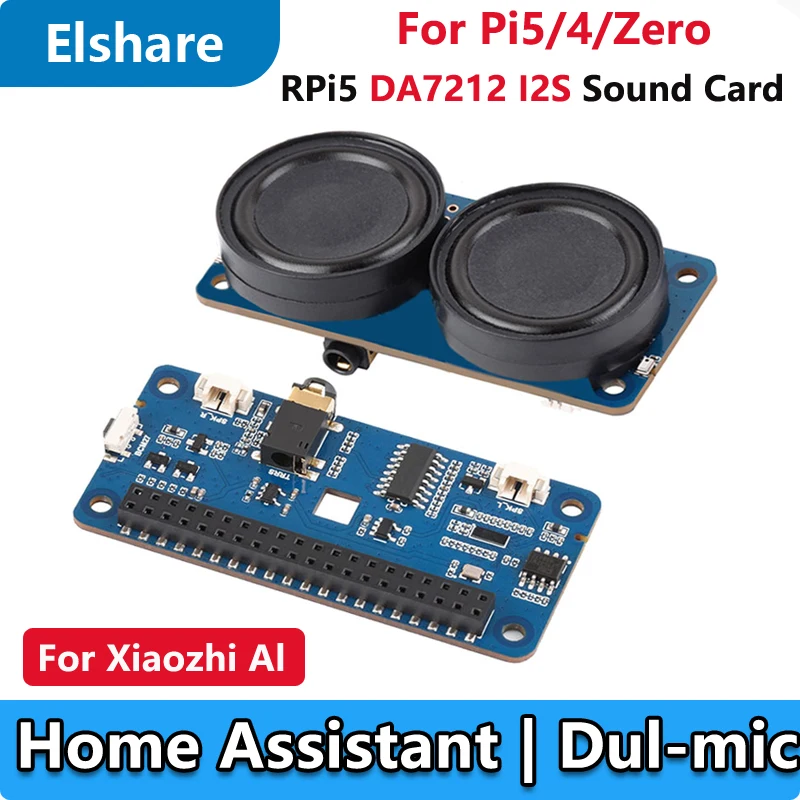 Raspberry Pi DA7212 For XiaoZhi AI Home Assistant Voice I2S Audio Card Expansion Board Dul-mic Free-Driver For PI5/Zero/PI4