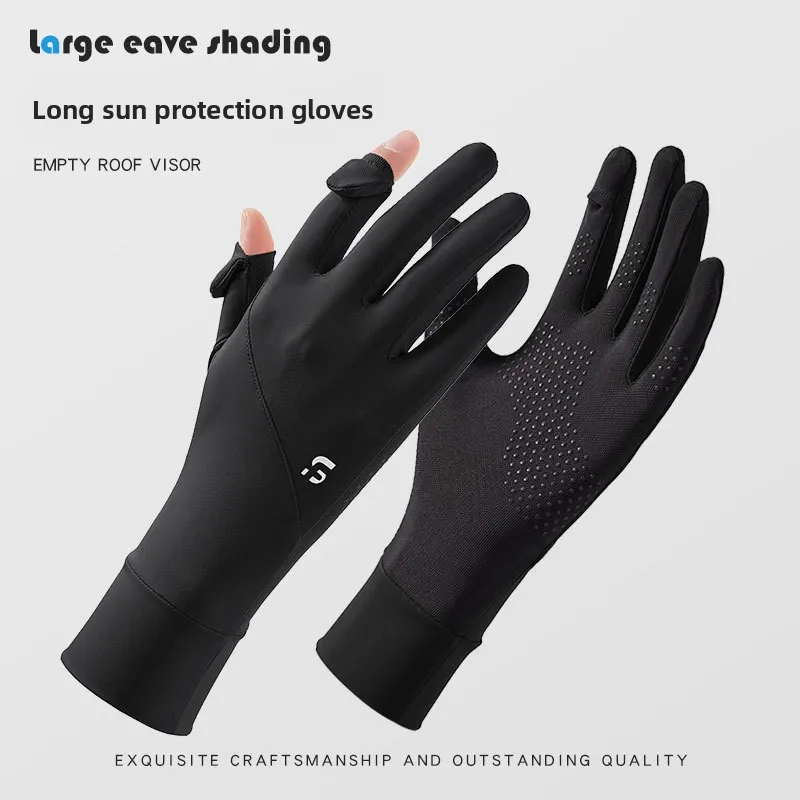 Summer Sun Protection Gloves for Women, Extended Cycling, Thin Design, Anti Slip, UV Resistant, Exposed Finger Ice Silk Gloves