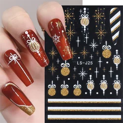 3D Reflective Nail Stickers Gold Glitter Snowflakes Christmas Decoration Lanterns Sliders Snow Tree Decals Stripe Lines GLLS-J25